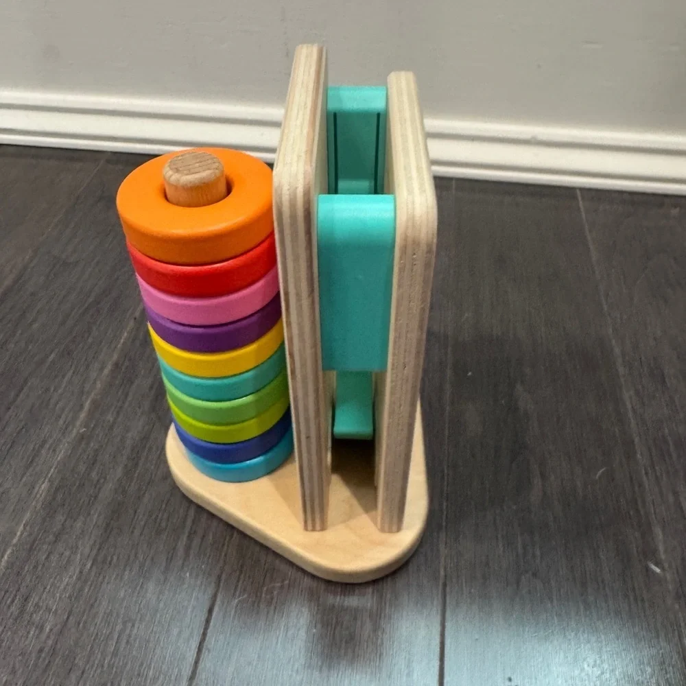 NWT Lovevery Colorful Wooden Stacking Toy with Push and Play Piece